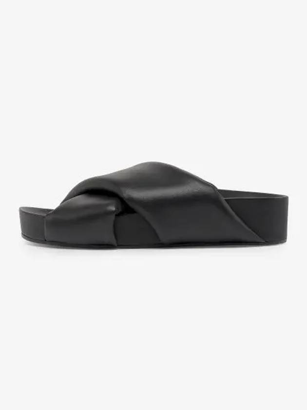 Cross Strap Leather Slippers Black - JIL SANDER - BALAAN 2