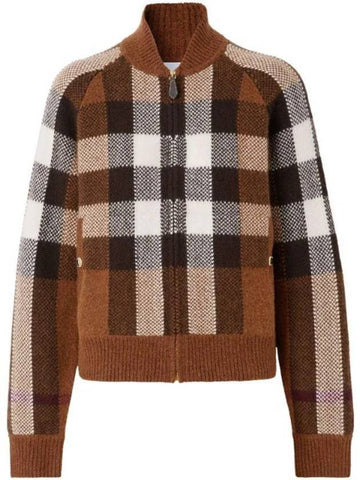 Women's Wool Cashmere Bomber Cardigan Brown - BURBERRY - BALAAN 1