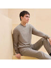 Men s Knit Double Coat H Cashmere Sleeve Crew Neck Sweater Charcoal - HERMES - BALAAN 7