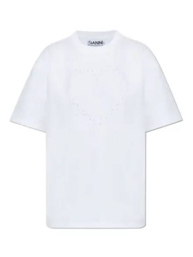 Heavy Cotton Drop Shoulder Heart Short Sleeve T-Shirt White - GANNI - BALAAN 2