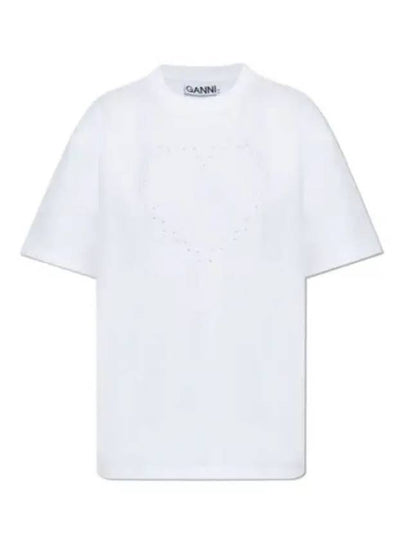 Heavy Cotton Drop Shoulder Heart Short Sleeve T-Shirt White - GANNI - BALAAN 2