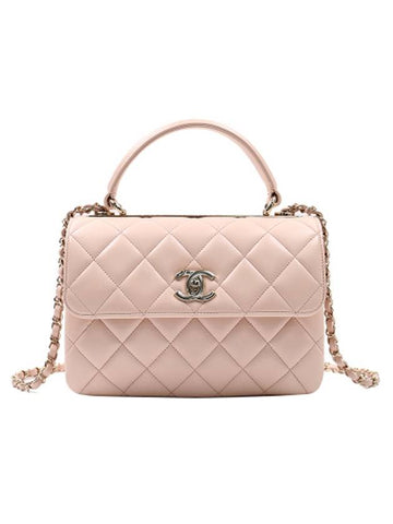 Trendy CC Lambskin Quilted Small Top Handle Tote Bag Light Pink - CHANEL - BALAAN.