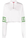 Half Zip Up Logo Print Crop Sweatshirt White - KENZO - BALAAN 1