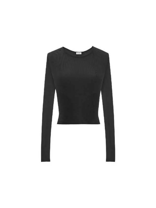 Crop Ribbed Viscose Knit Top Black - SAINT LAURENT - BALAAN 2