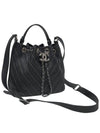 Women s A93850 Drawstring Studded Black Leather Small Bucket Bag Tote and Shoulder - CHANEL - BALAAN 3