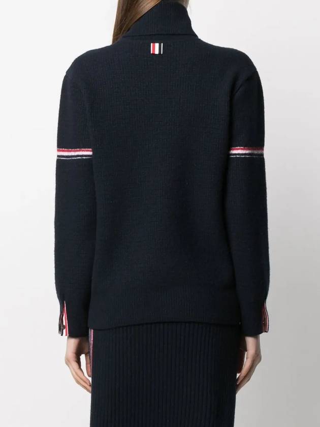 Women's Overwashed Cashmere Heritage Waffle Stitch Striped Turtleneck Navy - THOM BROWNE - BALAAN 5