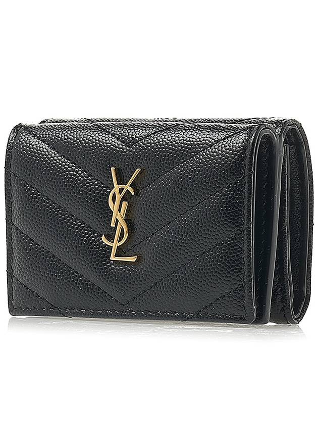 Monogram Quilted Mini Half Wallet Black - SAINT LAURENT - BALAAN 3