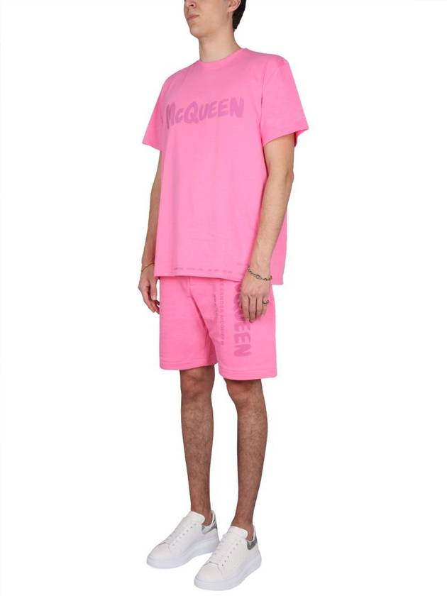 Men's Graffiti Logo Cotton Shorts Pink - ALEXANDER MCQUEEN - BALAAN 3