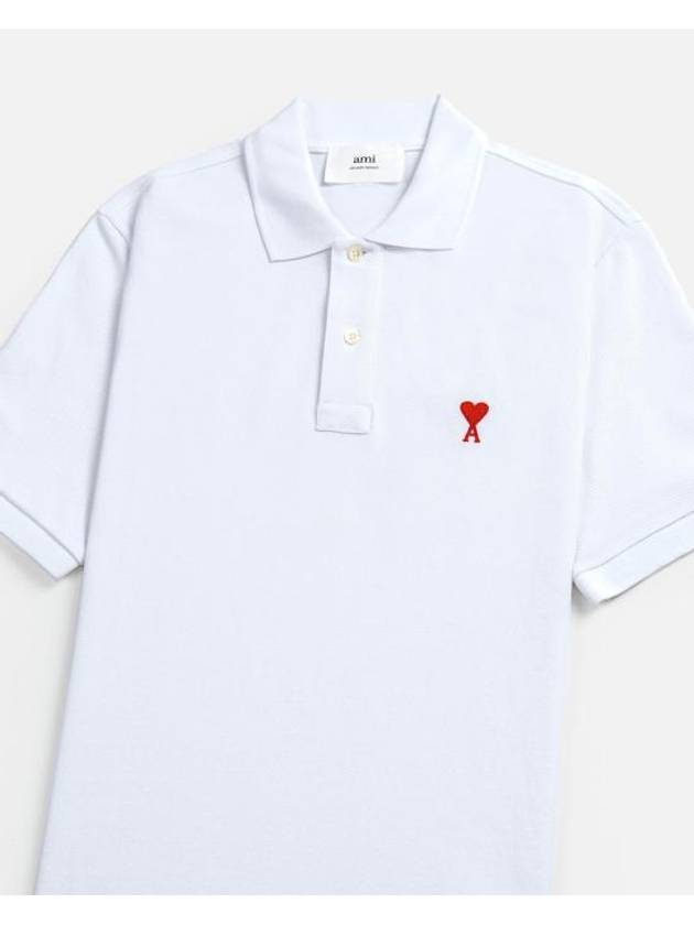 Small Heart Logo Polo Shirt White - AMI - BALAAN 4