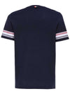 Textured Cotton Stripe Short Sleeve T-Shirt Navy - THOM BROWNE - BALAAN 3