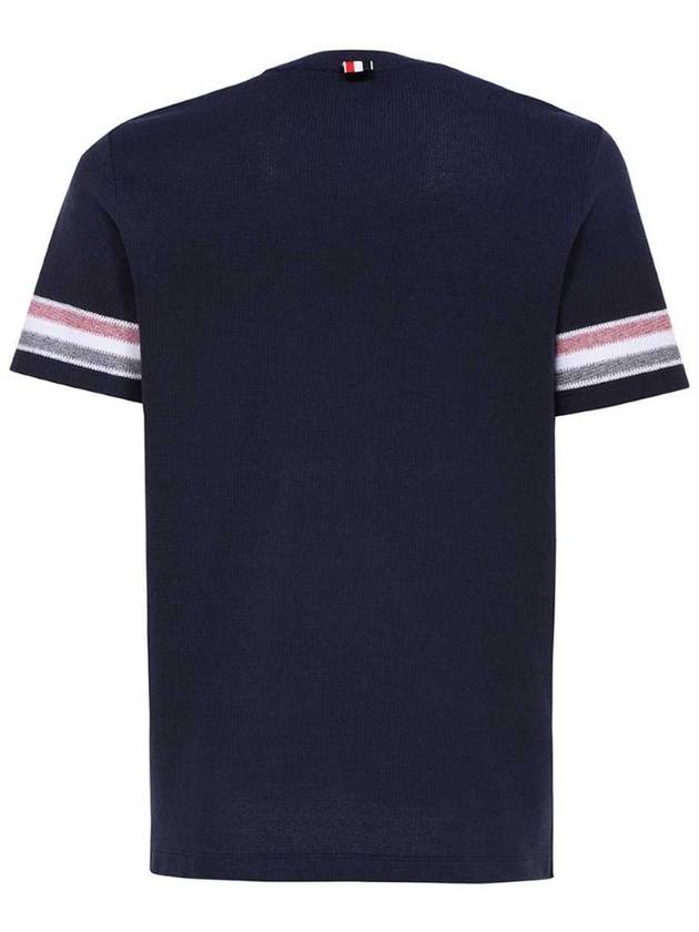 Textured Cotton Stripe Short Sleeve T-Shirt Navy - THOM BROWNE - BALAAN 3