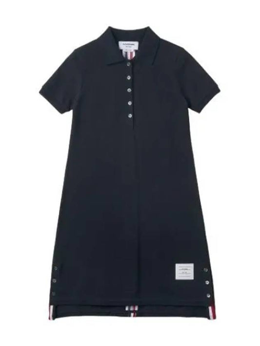 Striped Cotton Pique Fitted Line Short Sleeve Polo Shirt Dress Navy - THOM BROWNE - BALAAN 1