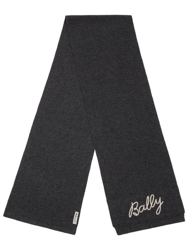 Embroidered Logo Wool Muffler Grey - BALLY - BALAAN 2