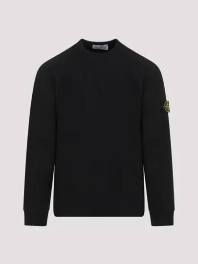 Compass Badge Crew Neck Ribbed Cotton Knit Top Black - STONE ISLAND - BALAAN 2