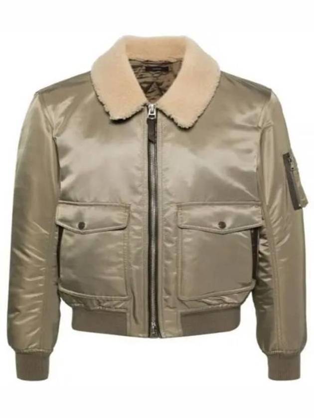 Men's Nylon Twill Shearling Collar Flight Bomber Jacket Khaki - TOM FORD - BALAAN 2