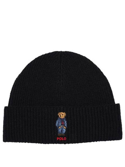 Bear Rib Knit Beanie Black - POLO RALPH LAUREN - BALAAN 2