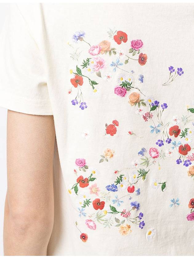 Arrow Flower Embroidery Short Sleeved T-shirt Beige - OFF WHITE - BALAAN.