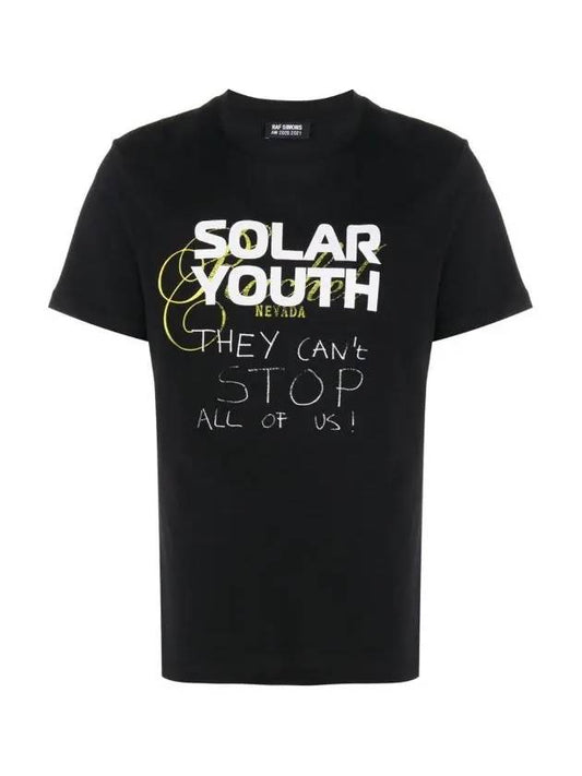 Men's Black SOLAR YOUTH Print Logo Short Sleeve T-Shirt 2021021900100099 - RAF SIMONS - BALAAN 1
