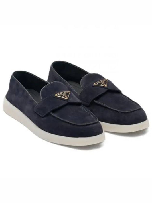 Triangle Logo Suede Leather Loafers Blue - PRADA - BALAAN 2