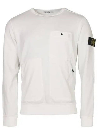 Men's Wappen Patch Pocket Crew Neck Sweatshirt White - STONE ISLAND - BALAAN 1