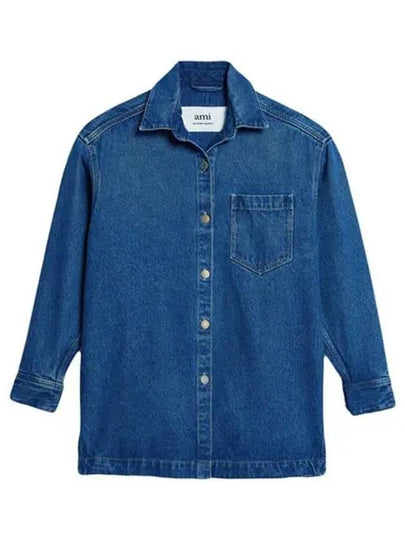 Big Logo Denim Long Sleeve Shirt Blue - AMI - BALAAN 2