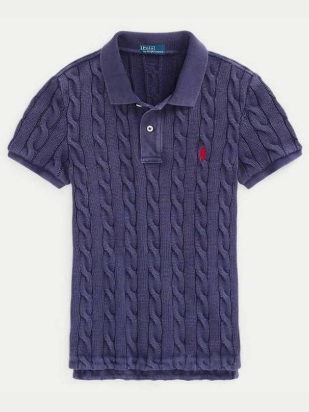 Slim Fit Cable Knit Polo Shirt Navy - POLO RALPH LAUREN - BALAAN 2