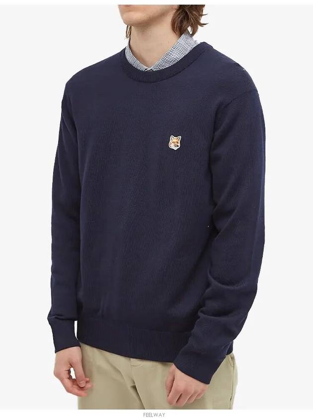 Fox Head Patch Regular Round Neck Pullover Knit Top Navy - MAISON KITSUNE - BALAAN 5