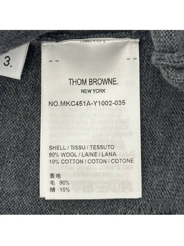 Men's Merino Bird Bee 4 Bar V-Neck Merino Cotton Cardigan Medium Grey - THOM BROWNE - BALAAN 8