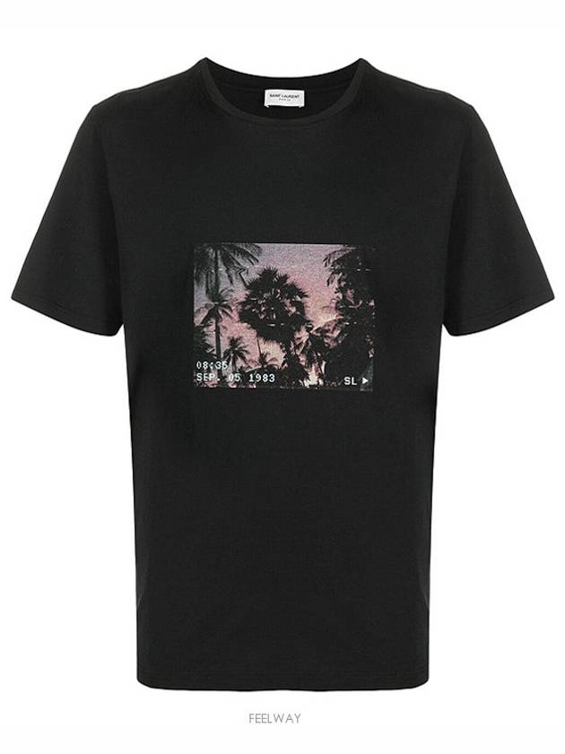 Paris Sunset Short Sleeve T-Shirt Black - SAINT LAURENT - BALAAN 6