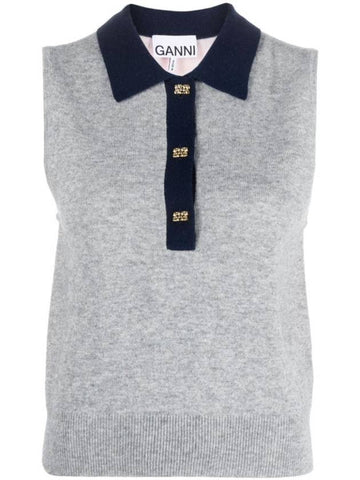 Polo Collar Vest Grey - GANNI - BALAAN 1