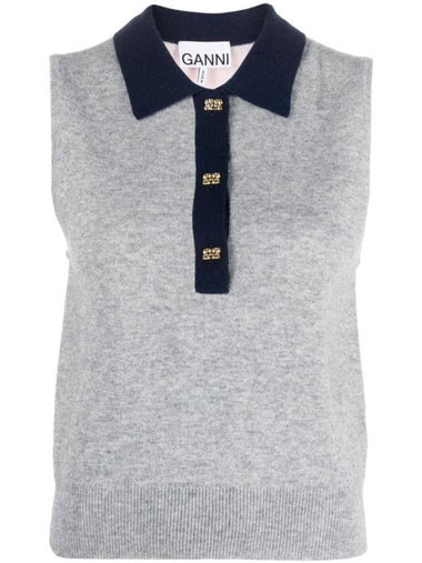 Polo Collar Vest Grey - GANNI - BALAAN 1