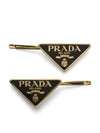 Triangle Logo Hair Clip Gold Black - PRADA - BALAAN 2