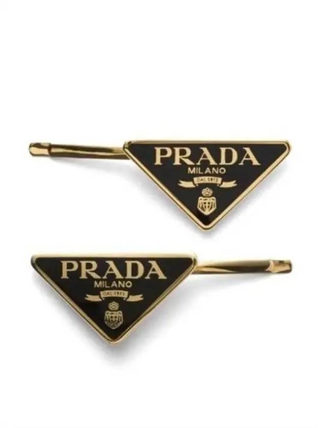 Triangle Logo Hair Clip Gold Black - PRADA - BALAAN 2