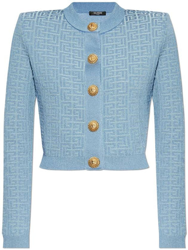 Balmain Short Cardigan With Monogram, Women's, Blue - BALMAIN - BALAAN 1