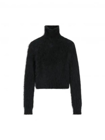 High Neck Alpaca Mohair Brushed Knit Top Black - AMI - BALAAN 2