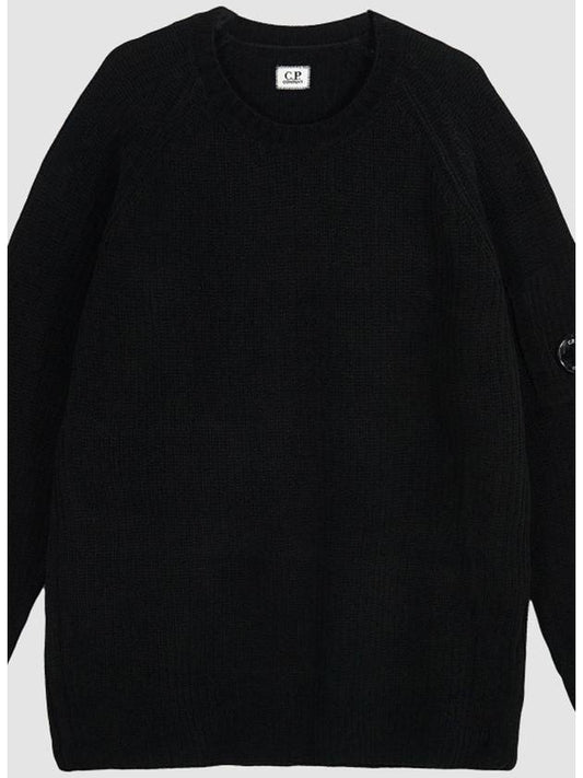 Chenille Cotton Crew Neck Knit Top Black - CP COMPANY - BALAAN 2