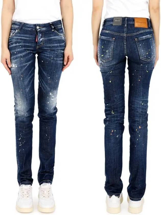 Jennifer Destroy Straight Jeans Navy - DSQUARED2 - BALAAN.