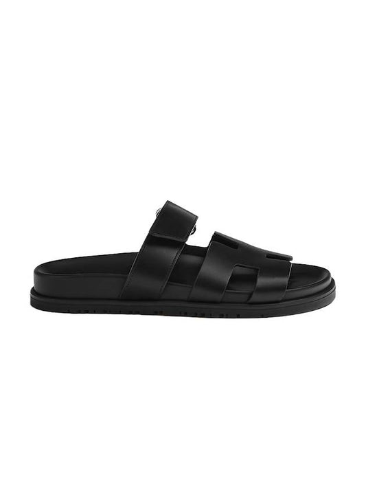 Chypre Leather Sandals Black - HERMES - BALAAN 1