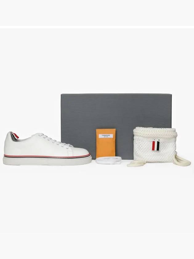 Tennis Vitello Calf Leather Low Top Sneakers White - THOM BROWNE - BALAAN 5