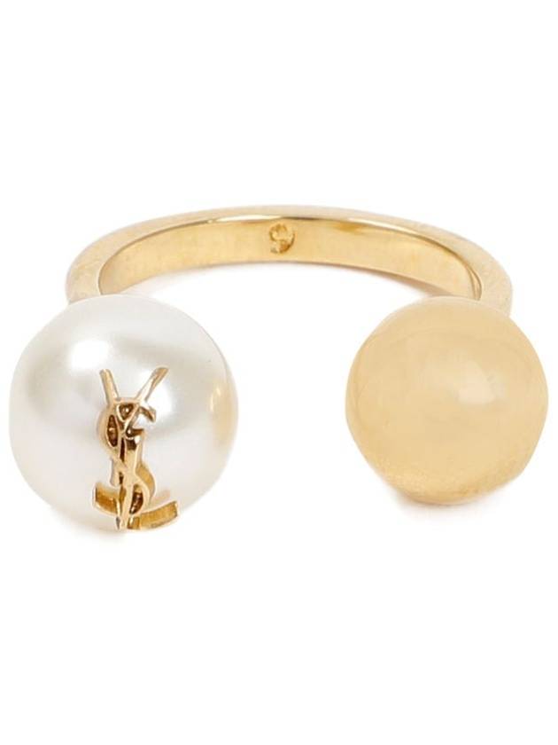 YSL Logo Pearl Ring Aging Brass Gold - SAINT LAURENT - BALAAN 2