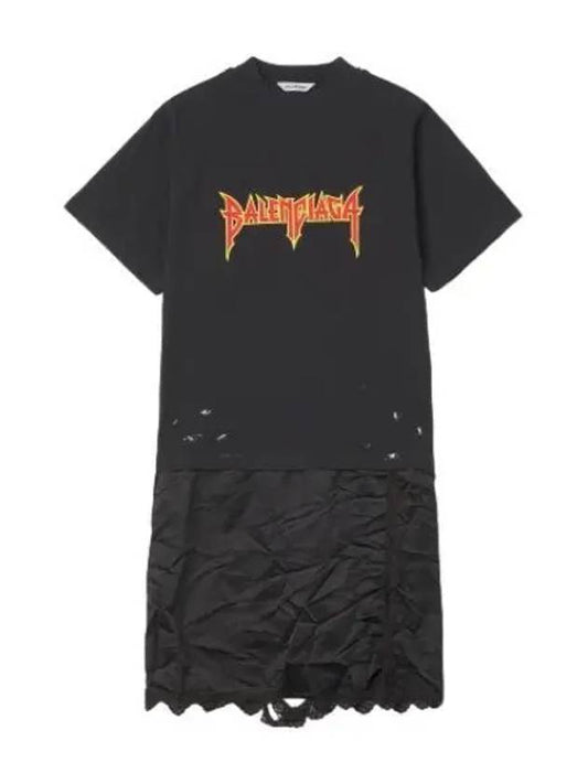Metal logo print short sleeve t shirt dress black - BALENCIAGA - BALAAN 1