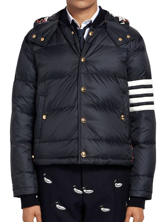 Downfilled Nylon 4-Bar Bomber Padding Navy - THOM BROWNE - BALAAN 2