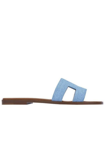 Oran Denim Leather Sandals Blue - HERMES - BALAAN 1