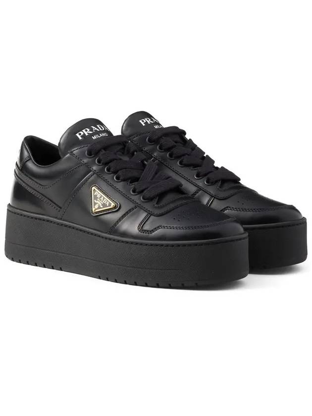 Downtown Bold Leather Low Top Sneakers Black - PRADA - BALAAN 3