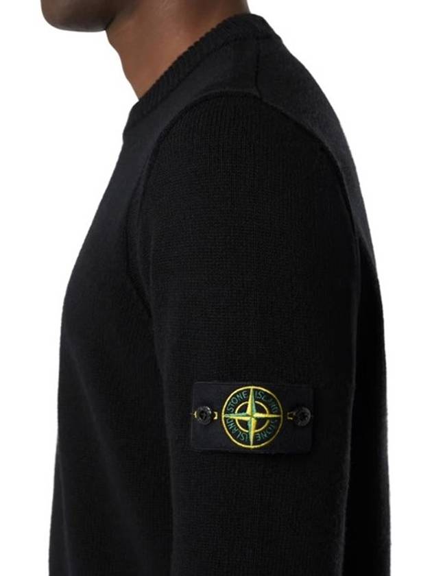 Logo Patch Lambswool Crewneck Knit Top Black - STONE ISLAND - BALAAN 6