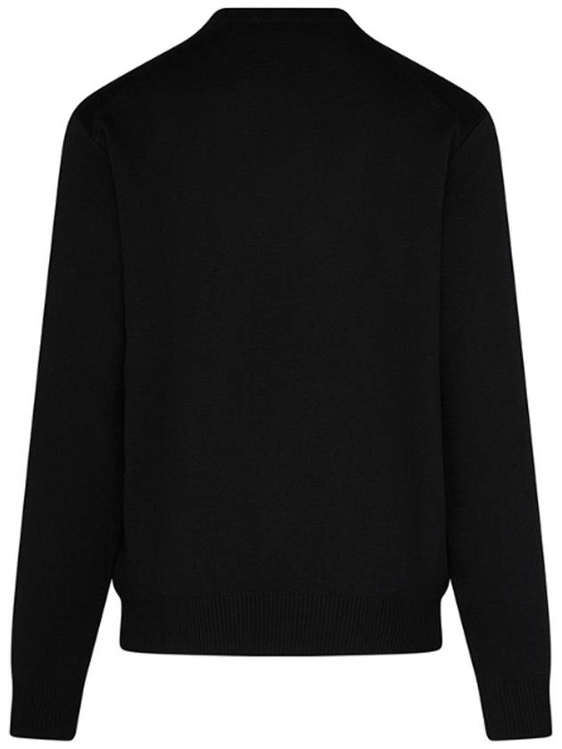 Heart Logo Crew Neck Merino Wool Knit Top Black - AMI - BALAAN 3