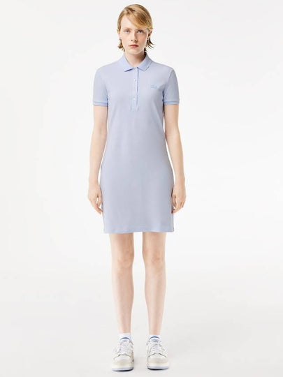 Women's Slim Fit Stretch Cotton Pique Polo Short Dress Light Blue - LACOSTE - BALAAN 2