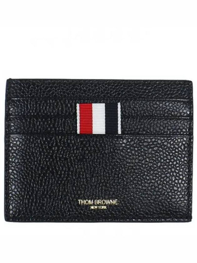 Pebble Grain Leather Stripe Note Compartment Card Wallet Black - THOM BROWNE - BALAAN 2