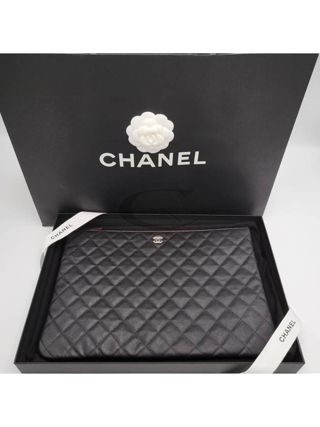 Large Classic Caviar Silver Logo Clutch Bag Black - CHANEL - BALAAN 2