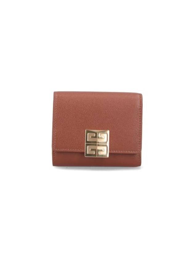 4G Metal Logo Trifold Leather Half Wallet Brown - GIVENCHY - BALAAN 1